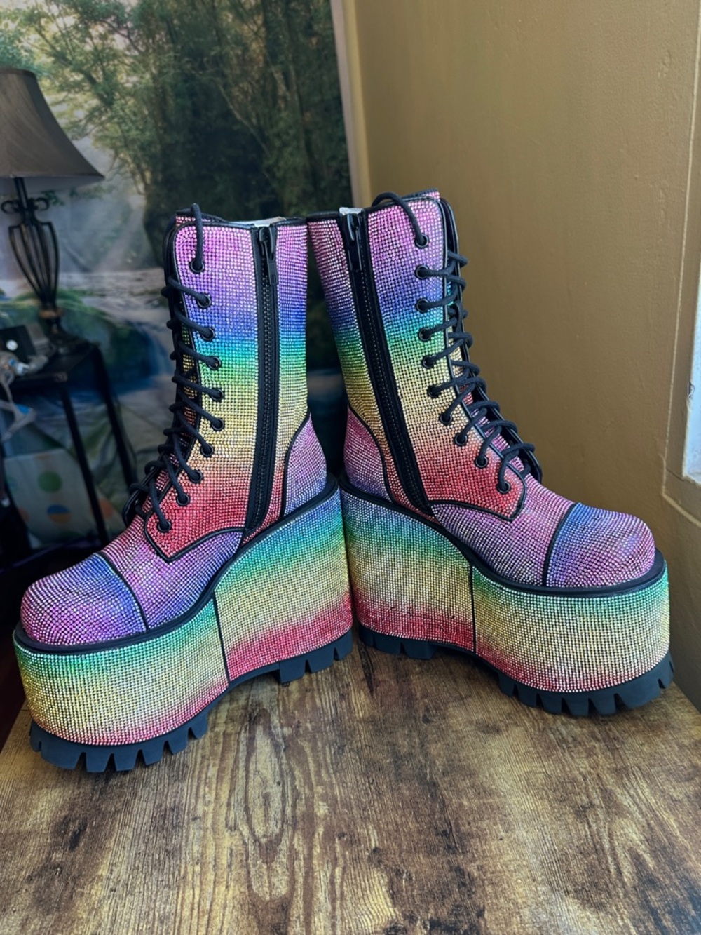 RARE discontinued Dolls Kill Rainbow Platform Boots Slay the Stage EDM EDC